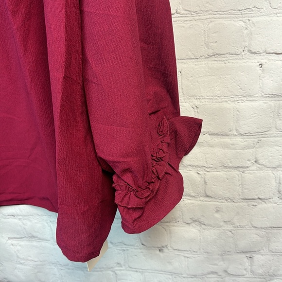 BloomChic Burgundy Ruffle Trim Long Sleeve Top Plus Size 5X - Picture 4 of 6